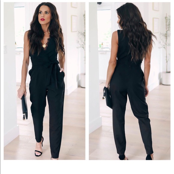 Amora Black Lace Detail Sleeveless Jumpsuit - Picture 2 of 8